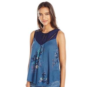 Lucky Brand Women's Floral Print Mixed Lace Yoke Tank Top